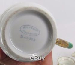Antique Hackefors Sweden Children's Tea Set Teapot Sugar Creamer Cups & Saucers