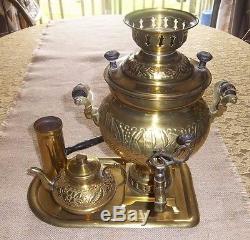 Antique Hand Hammered Brass Turkish Garanti Semavefleri Samovar Urn Tea Pot