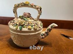 Antique Hand Painted Floral Encrusted Porcelain Tea Pot