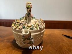 Antique Hand Painted Floral Encrusted Porcelain Tea Pot