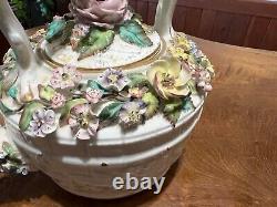 Antique Hand Painted Floral Encrusted Porcelain Tea Pot