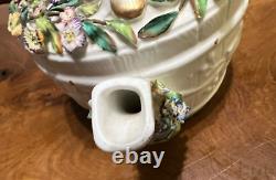 Antique Hand Painted Floral Encrusted Porcelain Tea Pot