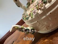 Antique Hand Painted Floral Encrusted Porcelain Tea Pot