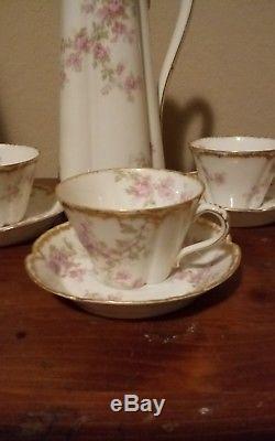 Antique Haviland Limoges Chocolate / Coffee / Tea Set Pot 3 Cups