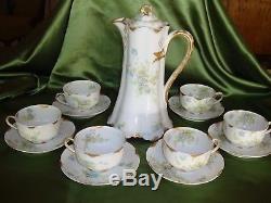 Antique Haviland Limoges Chocolate / Coffee / Tea Set Pot 6 Cups, Schleiger 52 B