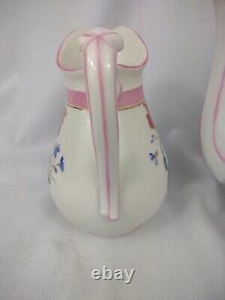 Antique Havilland Limoges Teapot Set Creamer Covered Sugar Bowl Pink Floral bow