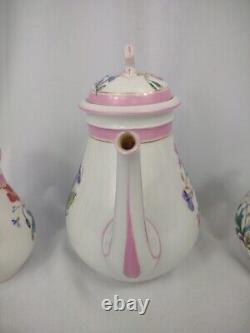 Antique Havilland Limoges Teapot Set Creamer Covered Sugar Bowl Pink Floral bow