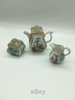Antique Helena Wolfsohn Dresden Cabinet Teapot Set, Painted Courting Couples