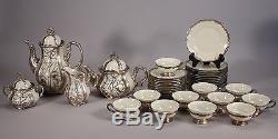 Antique Hertel Jacob Bavaria Porcelain Silver Overlay Coffee and Tea Set 39pc