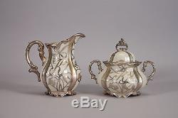 Antique Hertel Jacob Bavaria Porcelain Silver Overlay Coffee and Tea Set 39pc