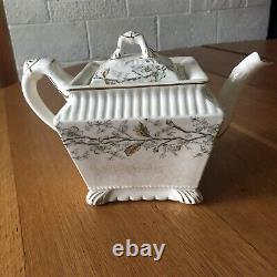 Antique Imperial Warranted ironstone china teapot sugar creamer 2 square plates