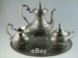 Antique Islamic Persian Solid Silver Teapot Set Circa 1920 Isfahan