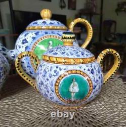 Antique Italian Faience, Hand Painted Ceramic Tea Set, M. A. P. Mengaroni, Pesaro