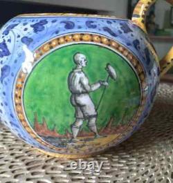 Antique Italian Faience, Hand Painted Ceramic Tea Set, M. A. P. Mengaroni, Pesaro