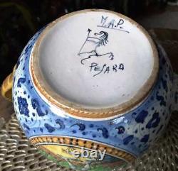 Antique Italian Faience, Hand Painted Ceramic Tea Set, M. A. P. Mengaroni, Pesaro