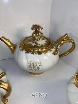 Antique J P L France Limoges Heavy Gold Gilt Tea Set Teapot Creamer Sugar