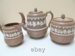 Antique James Dudson Hanley England Stoneware Grapevines Teapot Set