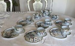 Antique Japanese Eggshell Porcelain Tea/Snack Set Of 6 With Tea Pot, Sugar Bowl &