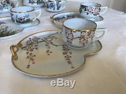 Antique Japanese Eggshell Porcelain Tea/Snack Set Of 6 With Tea Pot, Sugar Bowl &