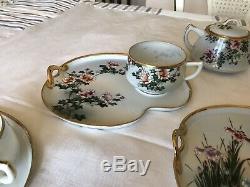 Antique Japanese Eggshell Porcelain Tea/Snack Set Of 6 With Tea Pot, Sugar Bowl &