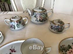 Antique Japanese Eggshell Porcelain Tea/Snack Set Of 6 With Tea Pot, Sugar Bowl &