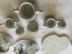 Antique Japanese Eggshell Porcelain Tea/Snack Set Of 6 With Tea Pot, Sugar Bowl &