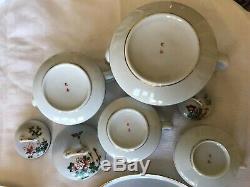 Antique Japanese Eggshell Porcelain Tea/Snack Set Of 6 With Tea Pot, Sugar Bowl &