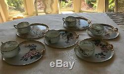 Antique Japanese Eggshell Porcelain Tea/Snack Set Of 6 With Tea Pot, Sugar Bowl &