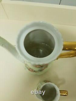 Antique Japanese Tea pot painted flowers gold gilt porcelain teapot 5 Pcs Set
