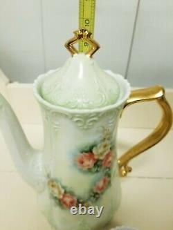 Antique Japanese Tea pot painted flowers gold gilt porcelain teapot 5 Pcs Set