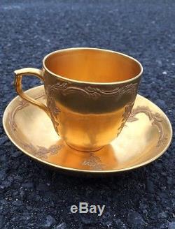 Antique KPM Blue Sceptre Mark Gold Enameld Tea Cups From Polly Bergen Estate