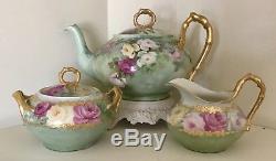 Antique LIMOGES JPL, Porcelain TEA SET-Teapot FRANCE