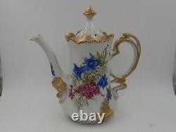 Antique Limoges Ornate Tea Set Floral Teapot Creamer & Sugar Bowl