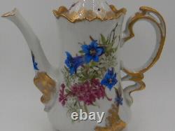 Antique Limoges Ornate Tea Set Floral Teapot Creamer & Sugar Bowl