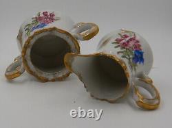 Antique Limoges Ornate Tea Set Floral Teapot Creamer & Sugar Bowl