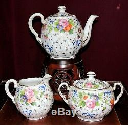 Antique Limoges Porcelain Tea Pot Set Old Paris Flowers Ahrenfeldt c. 1890's