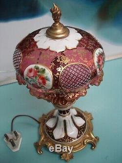 Antique MOSER Bohemian Rococco crystal overlay cranberry glass rose s lamp light