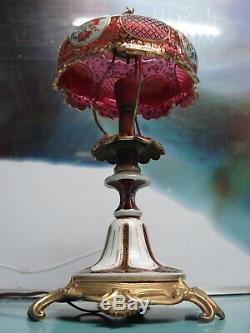 Antique MOSER Bohemian Rococco crystal overlay cranberry glass rose s lamp light