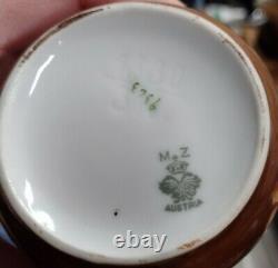 Antique MZ Austria Teapot Creamer Sugar Bowl Set Painted Cabbage Rose 1884 1909