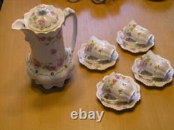 Antique M Z Austria 10pc Demitasse Chocolate Set Teapot 4 Cups 4 Saucers Roses