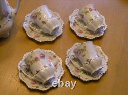 Antique M Z Austria 10pc Demitasse Chocolate Set Teapot 4 Cups 4 Saucers Roses