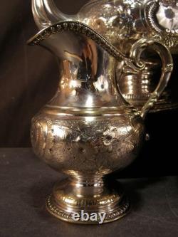Antique Manhattan Floral Repousse Silver Coffee Tea Pot Set Service Engraved 5Pc