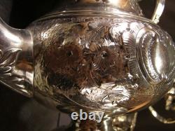 Antique Manhattan Floral Repousse Silver Coffee Tea Pot Set Service Engraved 5Pc