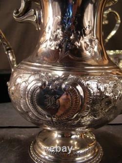 Antique Manhattan Floral Repousse Silver Coffee Tea Pot Set Service Engraved 5Pc