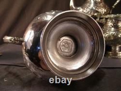 Antique Manhattan Floral Repousse Silver Coffee Tea Pot Set Service Engraved 5Pc