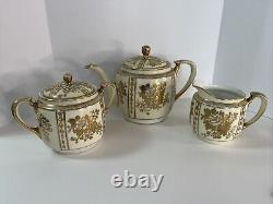 Antique Morimura Nippon Gold Moriage Rose Floral Tea Pot Set Sugar Bowl Creamer