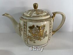 Antique Morimura Nippon Gold Moriage Rose Floral Tea Pot Set Sugar Bowl Creamer