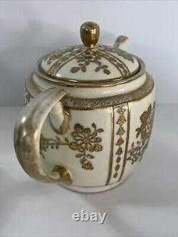 Antique Morimura Nippon Gold Moriage Rose Floral Tea Pot Set Sugar Bowl Creamer
