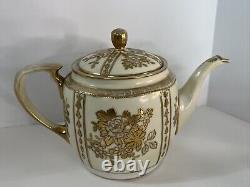 Antique Morimura Nippon Gold Moriage Rose Floral Tea Pot Set Sugar Bowl Creamer