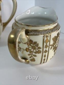 Antique Morimura Nippon Gold Moriage Rose Floral Tea Pot Set Sugar Bowl Creamer